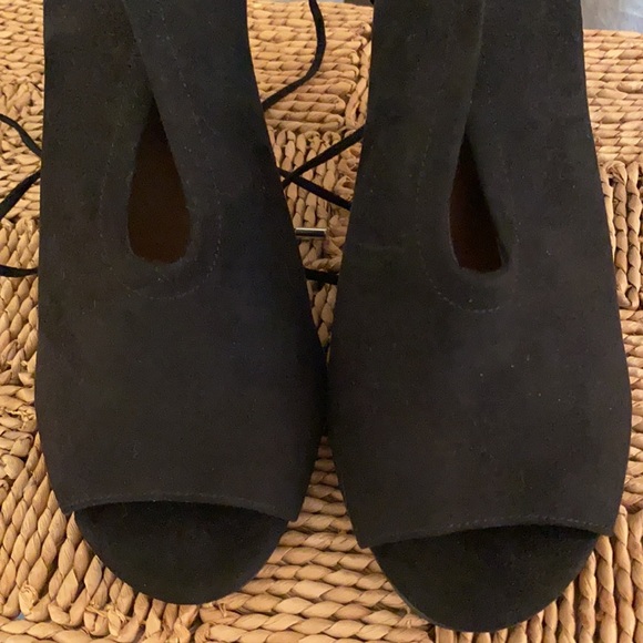 ASOS Ankle Toe Peep Toe Heels Black 6 Faux Suede - Picture 11 of 13